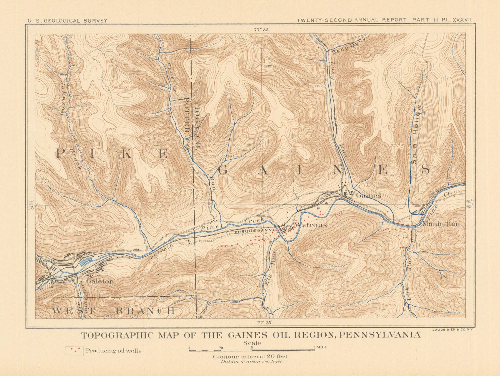 Gaines Oil Region topographic map, Pennsylvania. US Geological Survey 1902